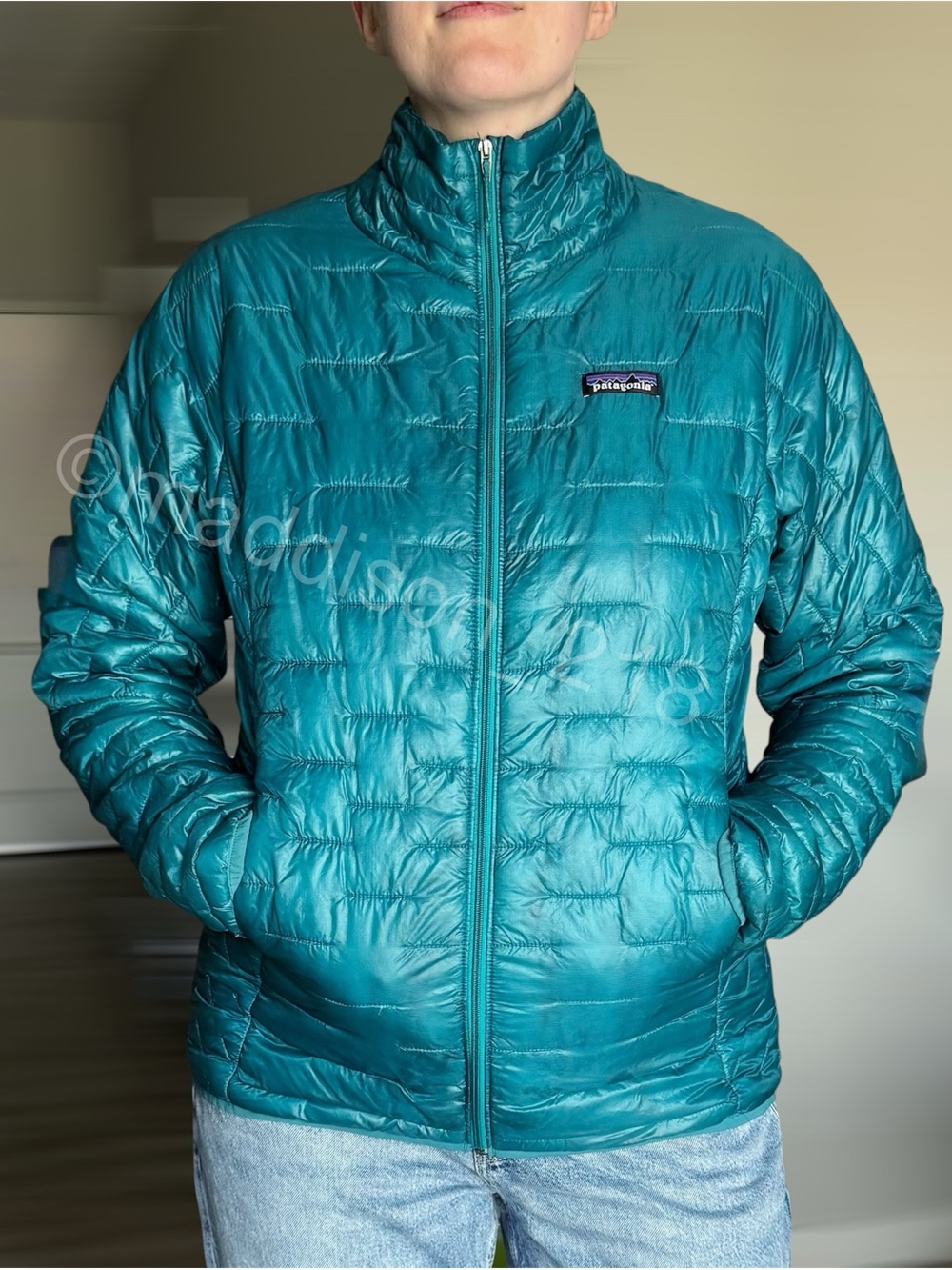 Patagonia Micro Puff Jacket Elwah Blue Teal Large Windproof Water Resistant L
